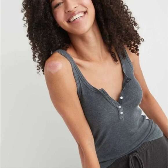 aerie Tops - Aerie Offline Ribbed Henley Racerback Buttons Tank Top Gray Size S NWT